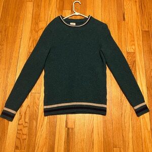J. Crew Dark Green Merino Wool Crewneck Sweater with Stripes
